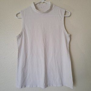 peach white cotton layering sleeveless mock turtle neck top